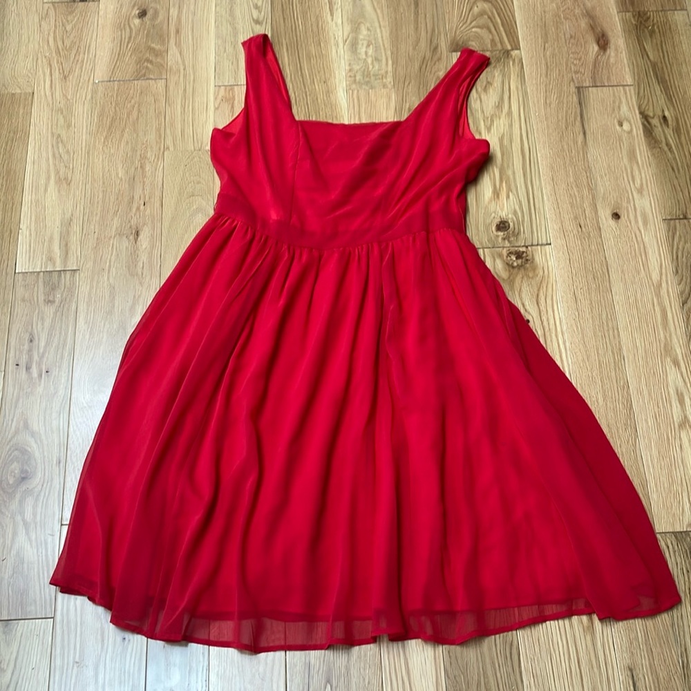 Vibrant  Scarlet red lined square neckline dress, fully lined & pockets 14/16 XL